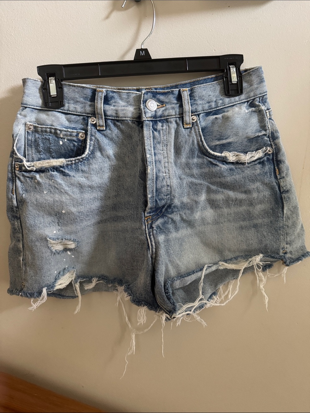 Maje Light Blue Distressed Denim Cutoff Shorts
